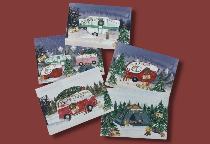 Kerstkaarten kamperen Camper caravan tent vouwwagen camping