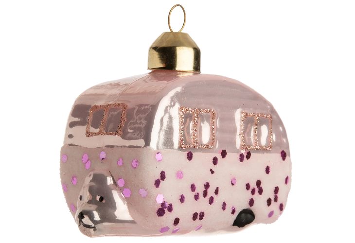 kerstbal roze caravan 