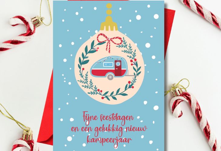 Kerstkaart kamperen caravan